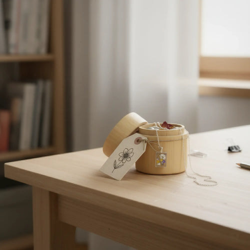 60 x 60 mm Birch Wood Round Trinket Box - Mevra L